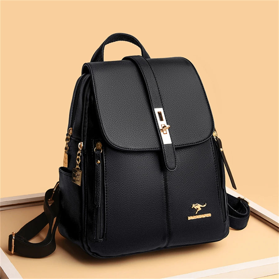 Sacs à dos de luxe en cuir pour femmes et filles, sac à dos décontracté noir vintage, sac d'école pour filles, sac à dos Mochila