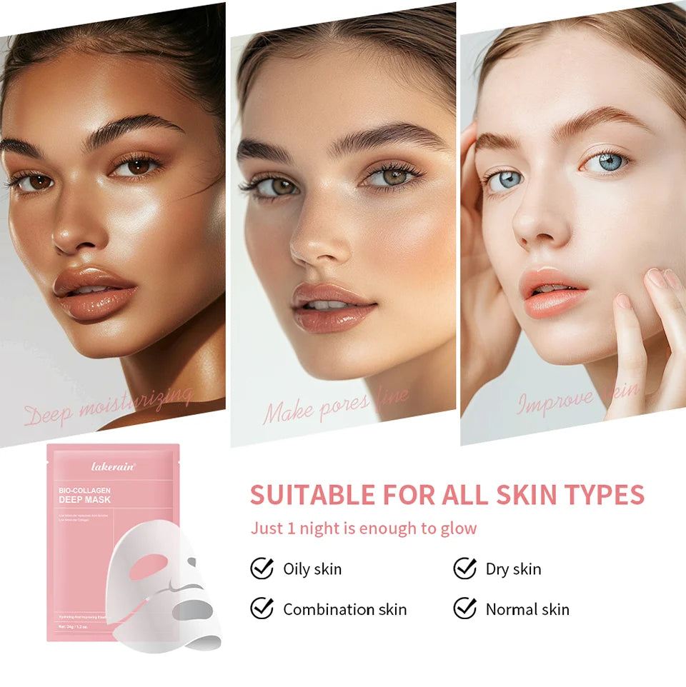 Masque visage bio-collagène en profondeur - Réduit les pores - Hydratation intense - Soin de nuit - Hydratation, fraîcheur et éclat