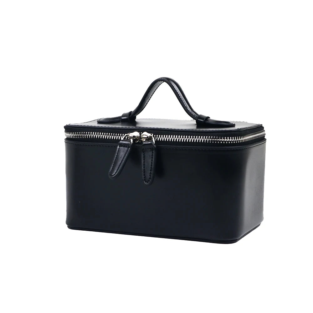 Trousse de maquillage et sac de beauté en cuir personnalisable avec nom, sac à main portable grande capacité