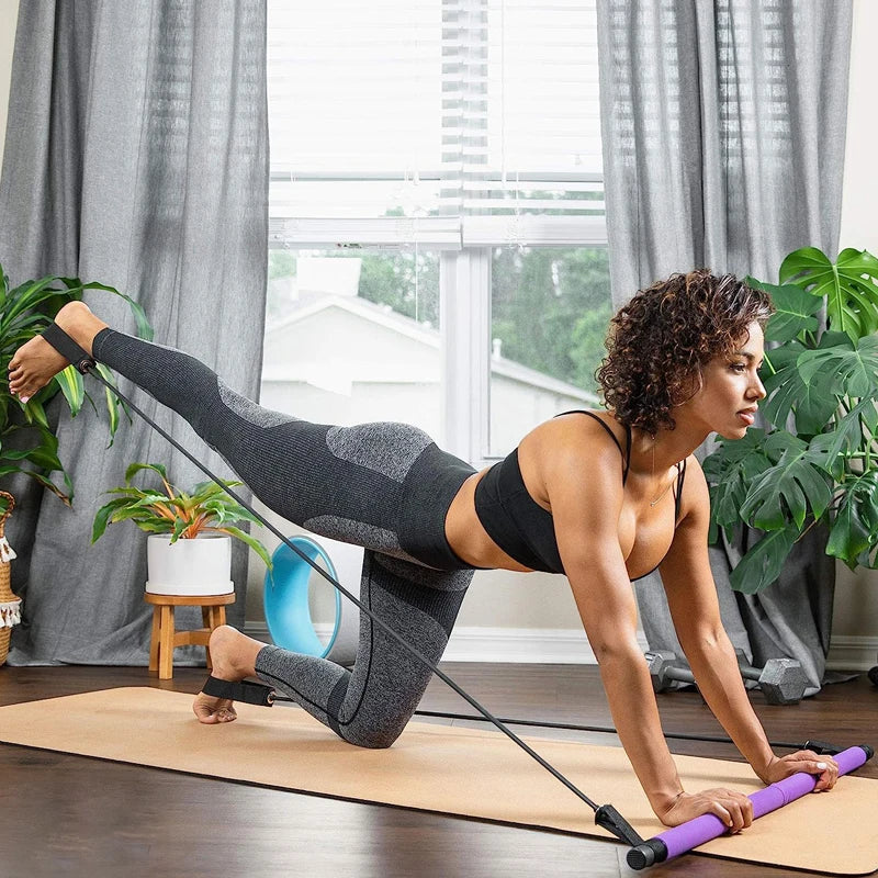 Barre de Pilates multifonctionnelle, barre de fitness combinée, corde de tension pour le yoga et l'extension de la poitrine, ceinture élastique pour le dos