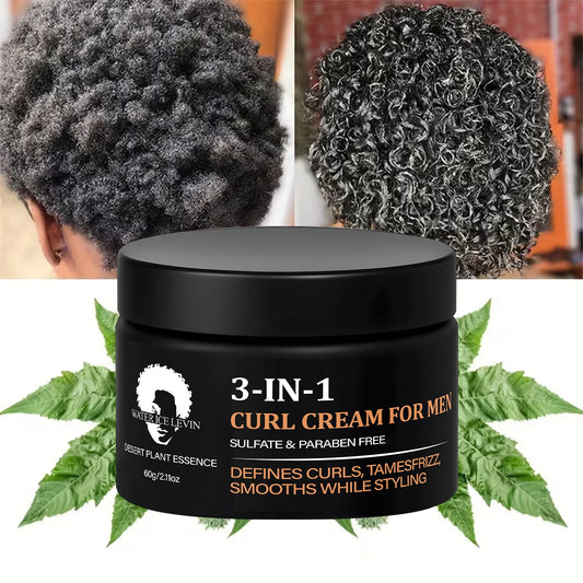 Crème bouclante 3 en 1 pour hommes, sans sulfates ni parabènes, définit les boucles et dompte les frisottis, crème coiffante lissante.