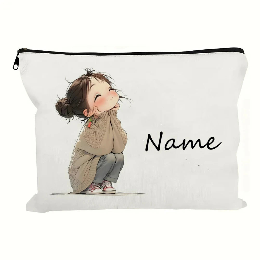 Trousse à maquillage personnalisée avec motif vintage mignon pour fille, sac à main, trousse de toilette, étui à crayons