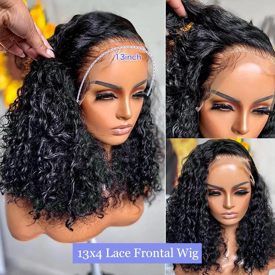 Perruque 100% cheveux humains bouclés sans colle, perruque frontale en dentelle HD 13x6, style Jerry Burmese, coupe courte au carré, prête à porter.