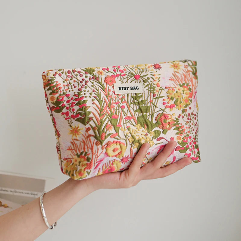 Trousse de toilette DJDF pour femme, motif algues vertes, grande capacité, idéale pour les soins de la peau et les voyages.