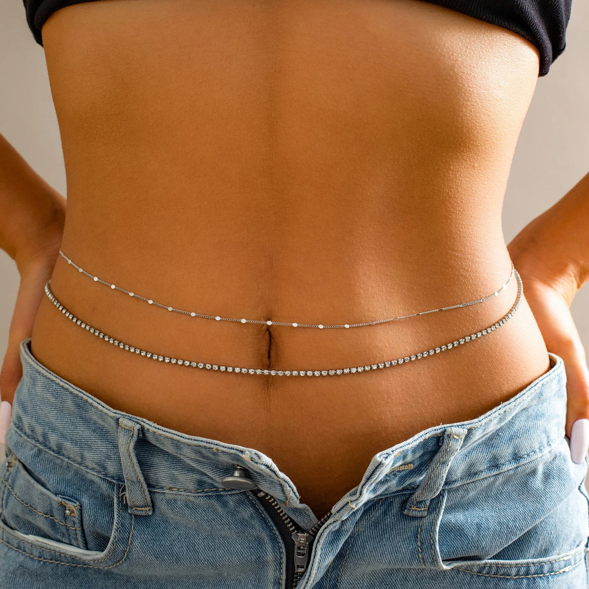 Esemble 2 pièces: ceinture de taille style bohème simple, chaîne serpent lisse, lingerie sexy pour femme, bijoux de nombril et de corps en strass, accessoires de bikini d'été