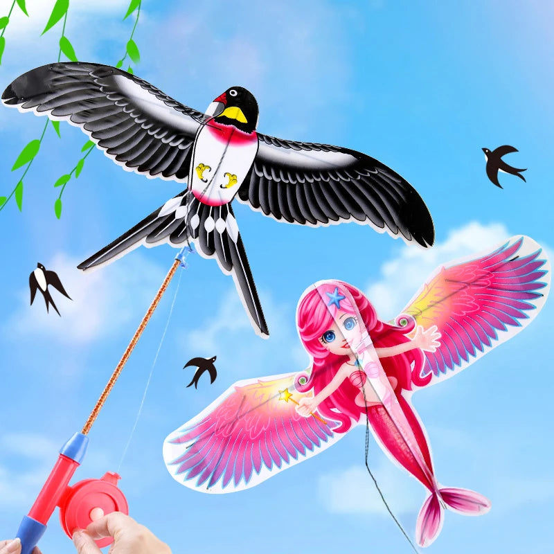 Cerf-volant miniature en plastique pour enfants, avec frein à main et canne à pêche de 40 cm, jouet d'extérieur idéal pour les enfants. Cadeau parfait pour les enfants.