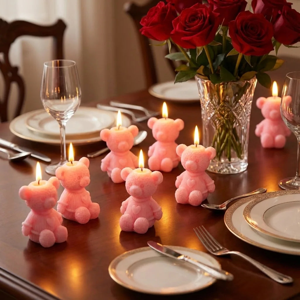 Lot de 10 ou 20 bougies en forme d'ours, bougies roses en cire pour décoration de fête, cadeau de naissance, Saint-Valentin, mariages et enterrements de vie de jeune fille