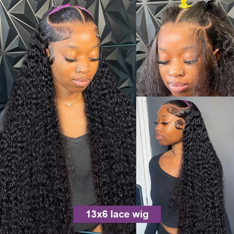 Perruque 360 HD Full Lace avec cordon de serrage invisible, bouclée, ondulation profonde, style Water Wave, 13x4 et 13x6, pour femmes, 30 et 40 pouces.