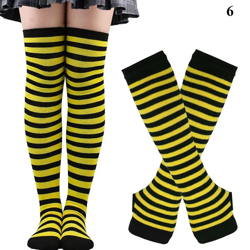 Chaussettes hautes rayées noires et blanches, chaussettes montantes sexy et fines en coton, chaussettes de cosplay