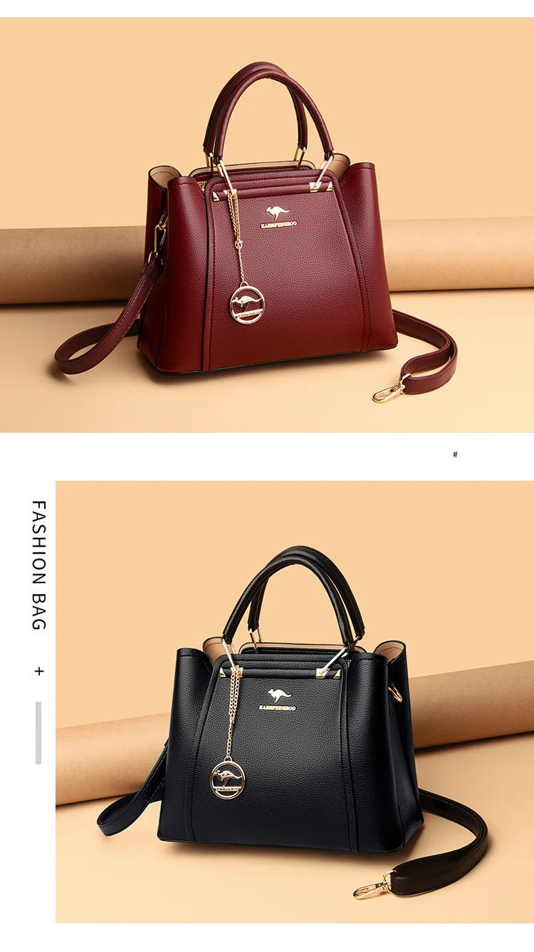 Sac bandoulière de luxe pour femme, 3 compartiments, grande capacité, en cuir, style cabas/sac messager.
