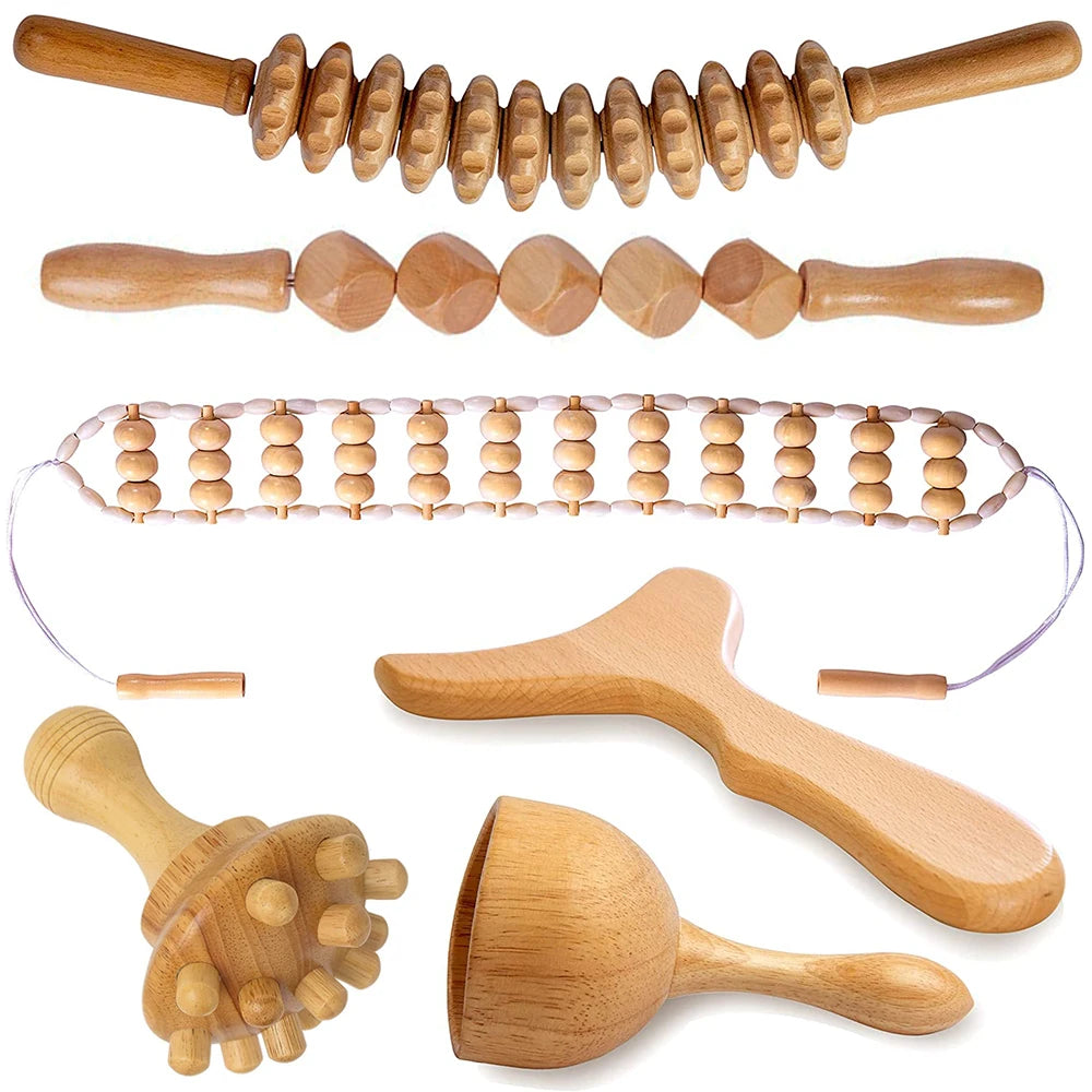 Kit complet de massothérapie corporelle en bois : outils de massothérapie en bois colombien pour massage réducteur et remodelage corporel.