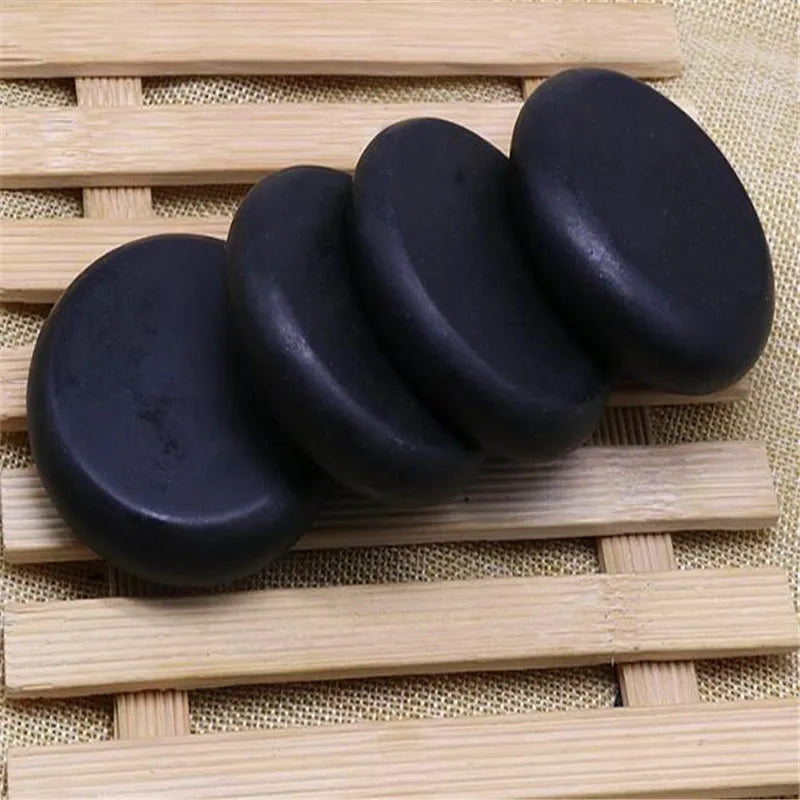 Ensemble de 10 pierres de massage chaudes en basalte de lave, rondes, pour soulager le stress et les douleurs dorsales.