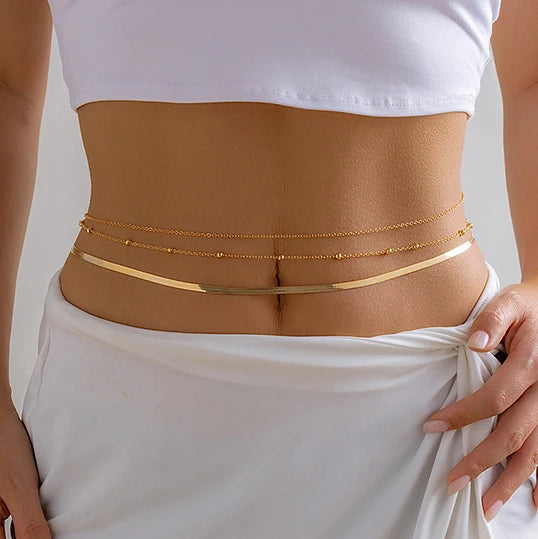 Ingemark Ceinture de ventre plate sexy à chaîne serpent pour femmes, idéale pour la plage, les bikinis d'été et les festivals. Bijou de corps simple et accessoire de mode.