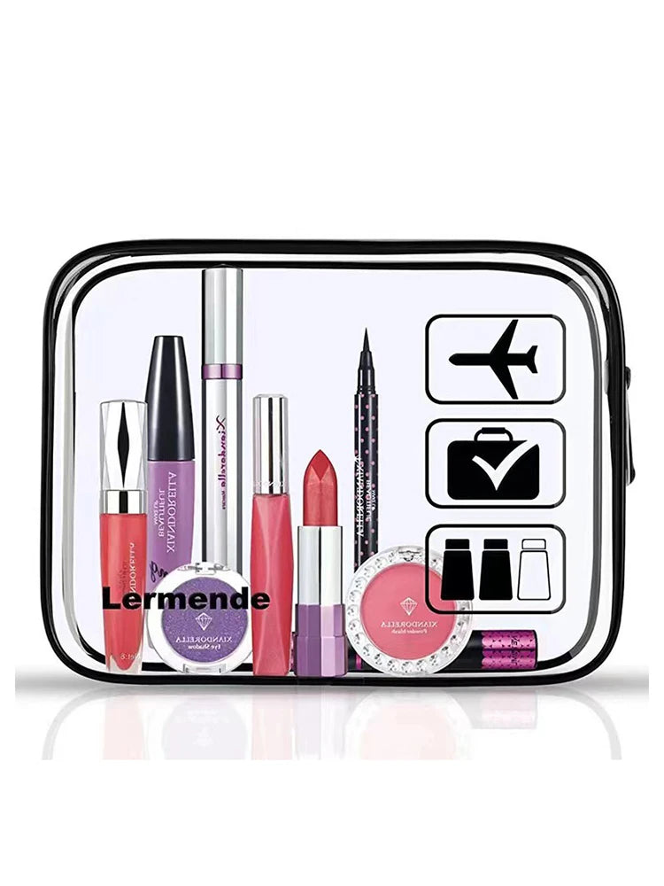 Trousse cosmétique 3 pièces transparente, trousse de toilette, format cabine, conforme aux normes des compagnies aériennes, trousse de toilette de voyage pratique.