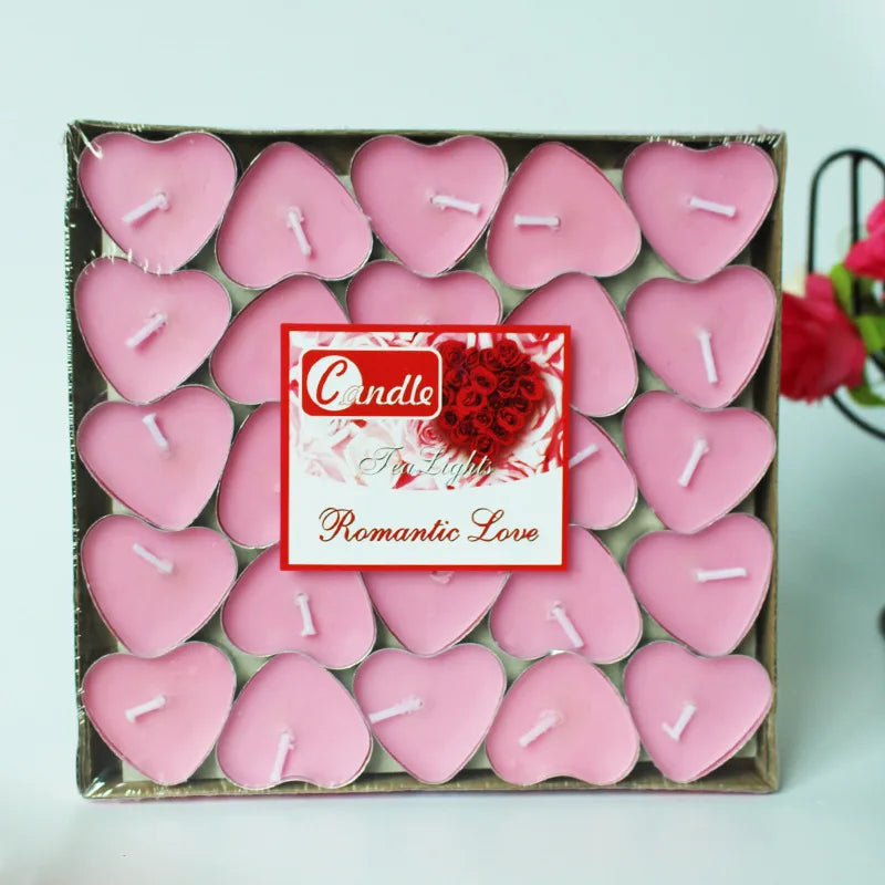Lot de 50 bougies chauffe-plat en forme de cœur pour anniversaire, mariage, Saint-Valentin