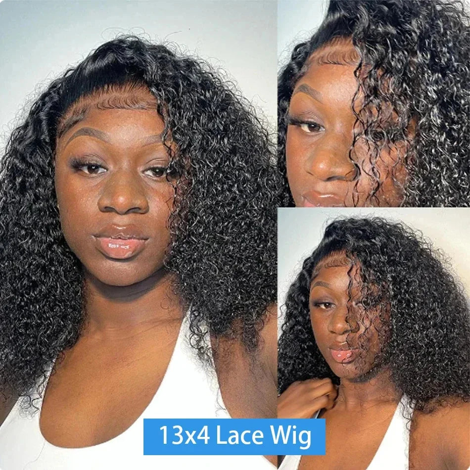 Perruque bob bouclée densité 200% en cheveux humains, perruque bob ondulée profonde, perruque lace front 13×4, perruques en cheveux humains bouclés profonds, perruque lace front pour femmes