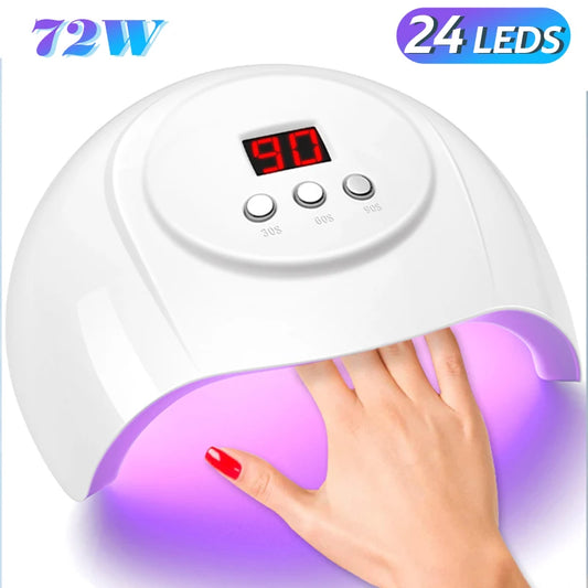 Lampe UV LED 72 W pour ongles, 24 LED, sèche-ongles avec capteur infrarouge, séchage rapide, cabine UV pour salon de manucure et outils de nail art