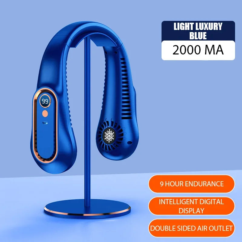 Ventilateur de cou suspendu avec affichage numérique, ventilateur sans pales, mini refroidisseur d'air portable, ventilateurs électriques rechargeables par USB