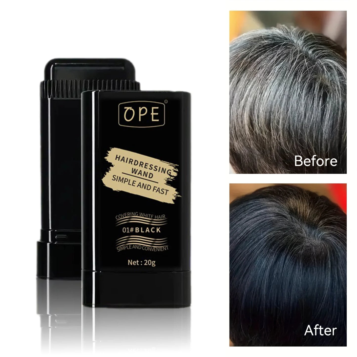 Teinture capillaire portable disponible en formats de 20 g à 20 g, résistante à l'eau et lissante pour cheveux fins, pour une couvrance instantanée.