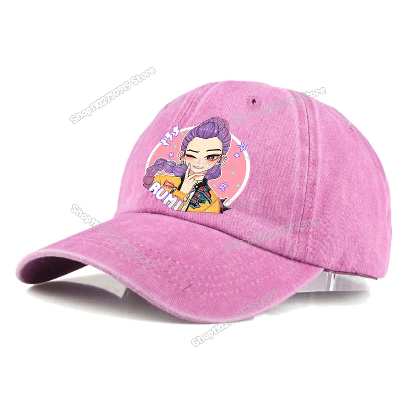 Casquettes de baseball rétro délavées KPop Demon Hunters pour femmes et filles, style snapback, idéales pour les voyages et les activités de plein air, avec visière et style hip-hop.