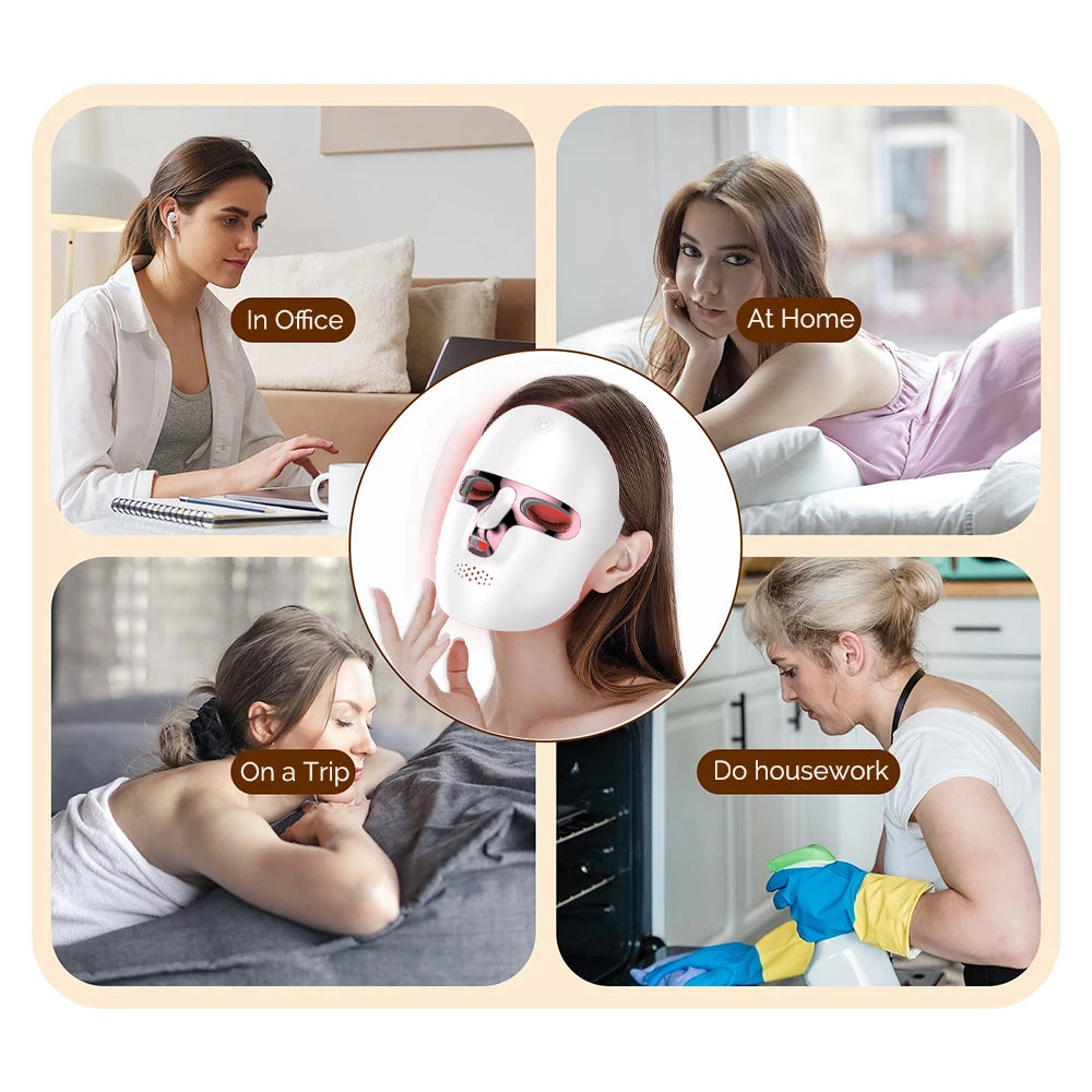 Masque LED sans fil 7 couleurs pour le visage et le cou, soin SPA du visage à lumière rouge, réparation de la peau, anti-acné, raffermissement, anti-âge