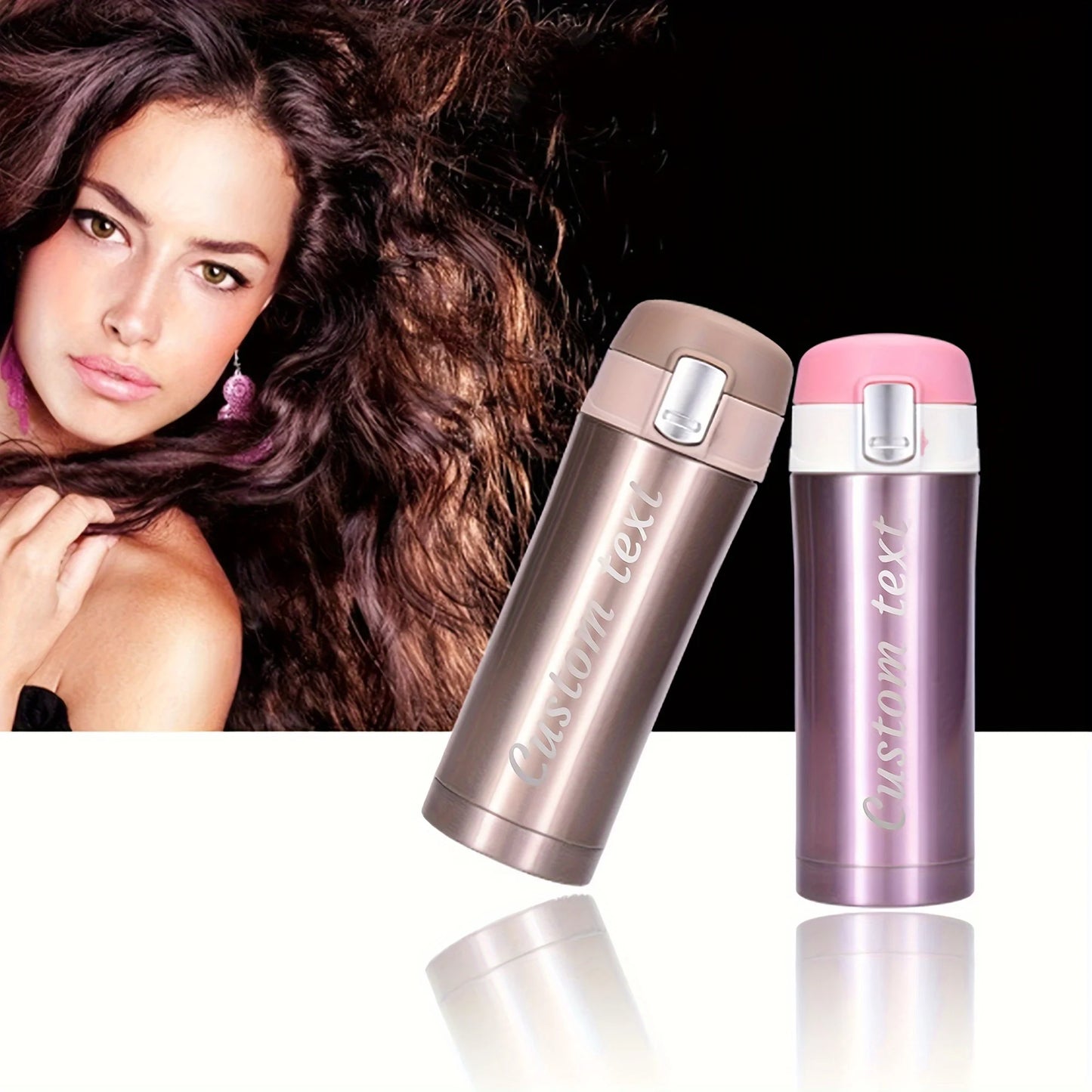 Bouteille isotherme minimaliste personnalisée avec nom gravé au laser - 500 ml, bouchon à verrouillage et couvercle à clapet, en acier inoxydable.