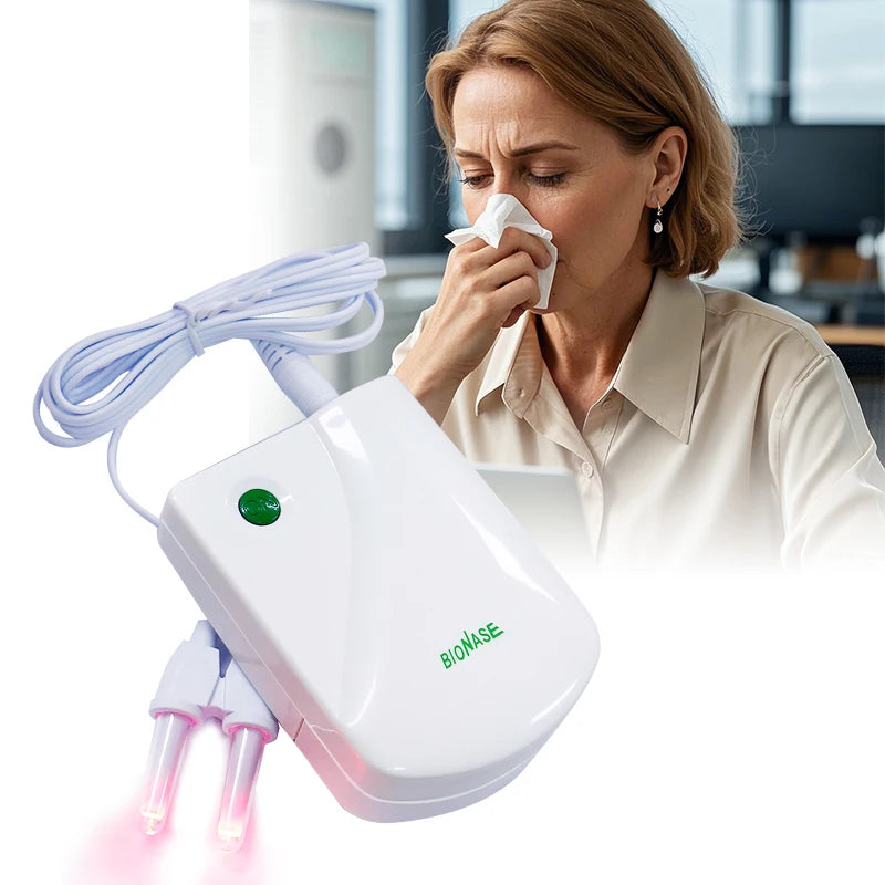 Appareil de soin du nez pour le traitement de la sinusite, de la rhinite et de la rhinite, thérapie laser rouge BioNase, traitement des éternuements et du rhume des foins par basse fréquence