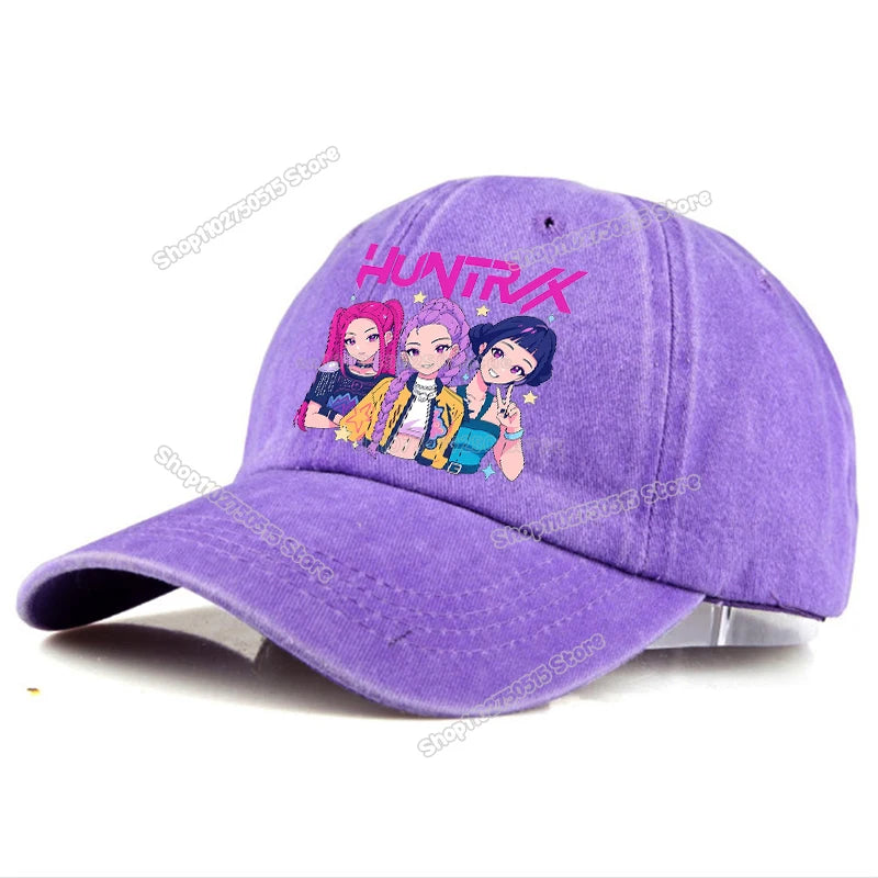 Casquettes de baseball rétro délavées KPop Demon Hunters pour femmes et filles, style snapback, idéales pour les voyages et les activités de plein air, avec visière et style hip-hop.