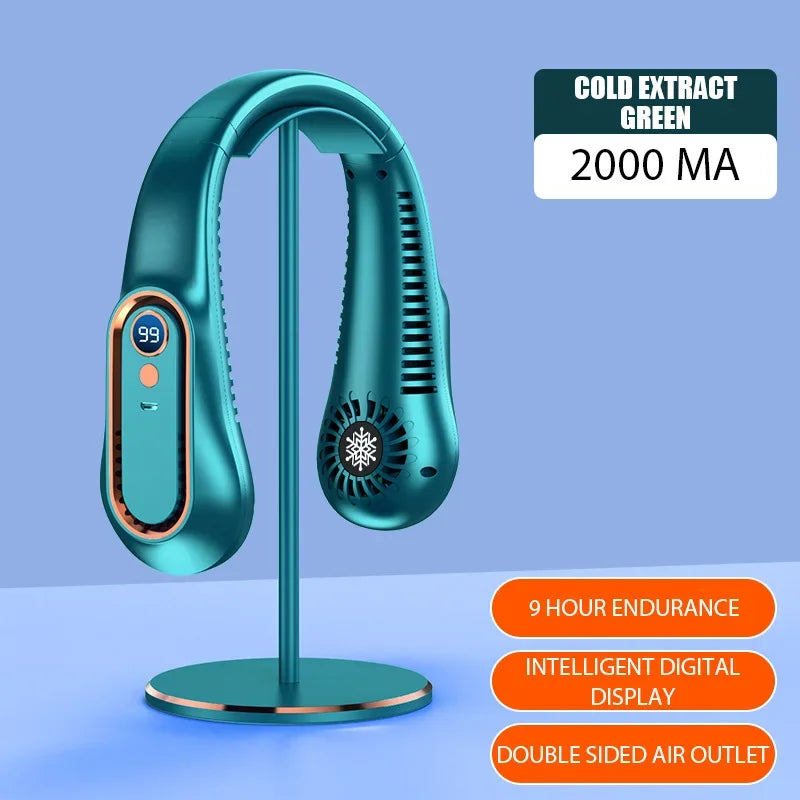 Ventilateur de cou suspendu avec affichage numérique, ventilateur sans pales, mini refroidisseur d'air portable, ventilateurs électriques rechargeables par USB