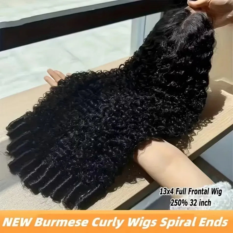 Perruque bouclée birmane en cheveux humains, ondulation profonde, perruque frontale en dentelle 13x6 HD, perruque brésilienne originale de 40 pouces pour femmes noires