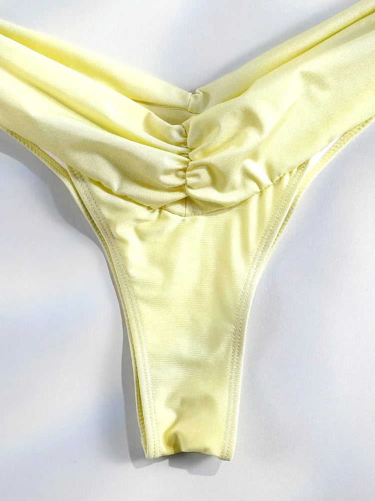 Ensemble bikini sexy à plis, micro bikini uni, maillot de bain femme triangle, tenue de plage