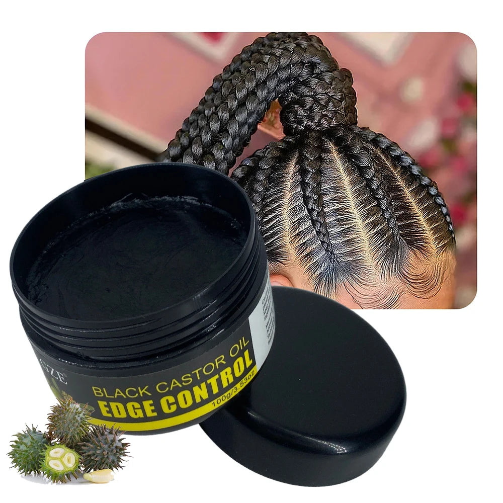 Gel coiffant GZE African Black Castor Extra Hold Braid, contient de l'huile de ricin noire et de l'huile de coco, pour le contrôle des bords et les cheveux.