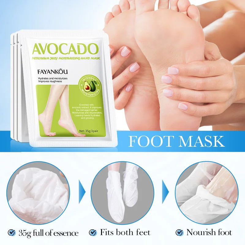 Lot de 5 masques exfoliants à l'avocat pour les pieds - Soin des pieds - Élimine les peaux mortes - Hydrate et exfolie en douceur