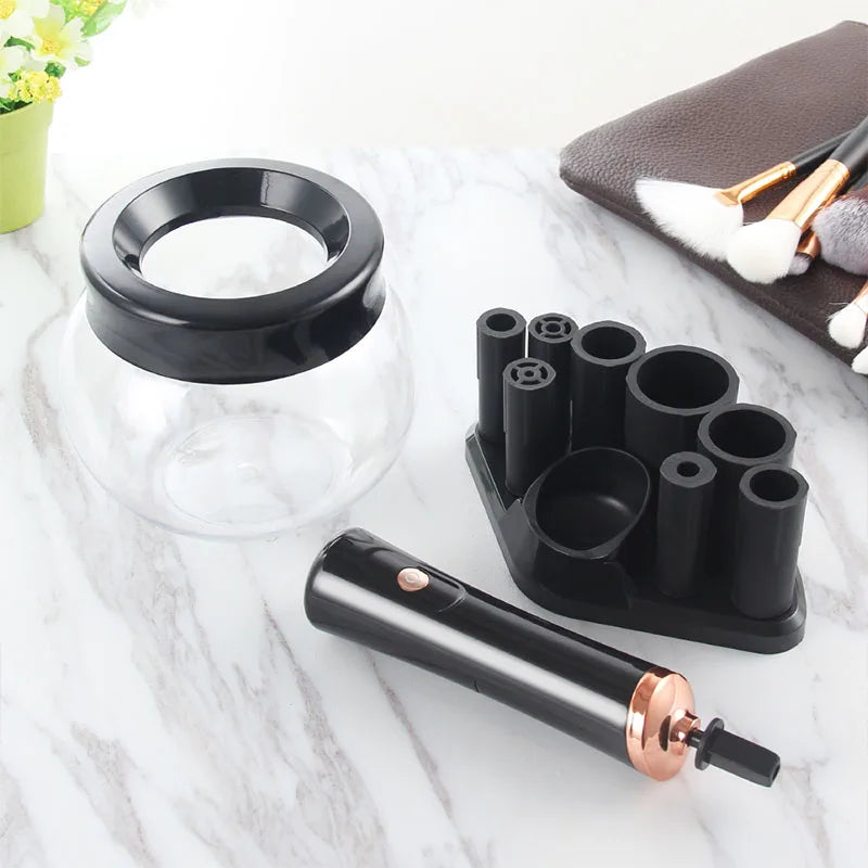 Machine de nettoyage et de séchage des pinceaux de maquillage, rotateur automatique électrique pour cosmétiques, avec 8 tailles de colliers en caoutchouc, pour un nettoyage optimal.