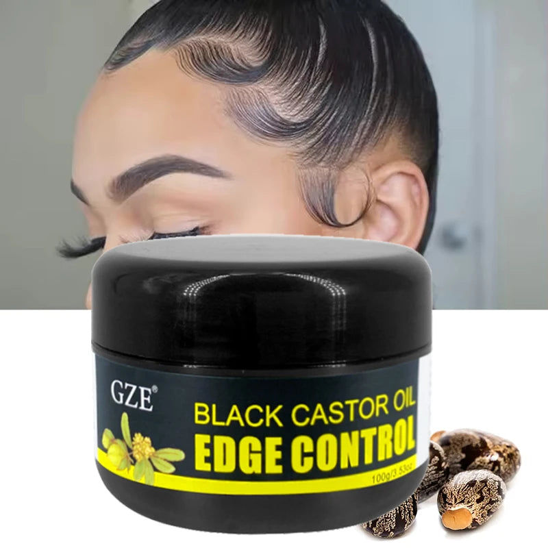 Gel coiffant GZE African Black Castor Extra Hold Braid, contient de l'huile de ricin noire et de l'huile de coco, pour le contrôle des bords et les cheveux.