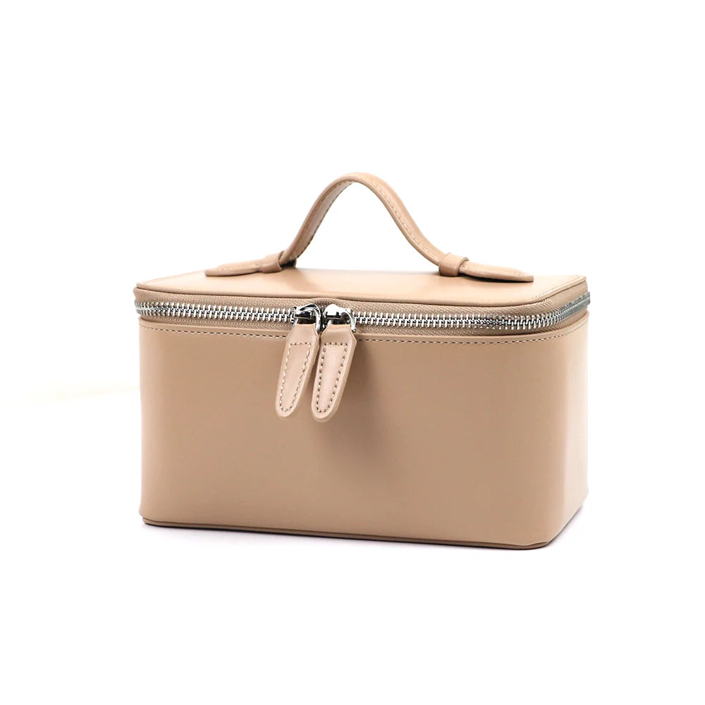 Trousse de maquillage et sac de beauté en cuir personnalisable avec nom, sac à main portable grande capacité