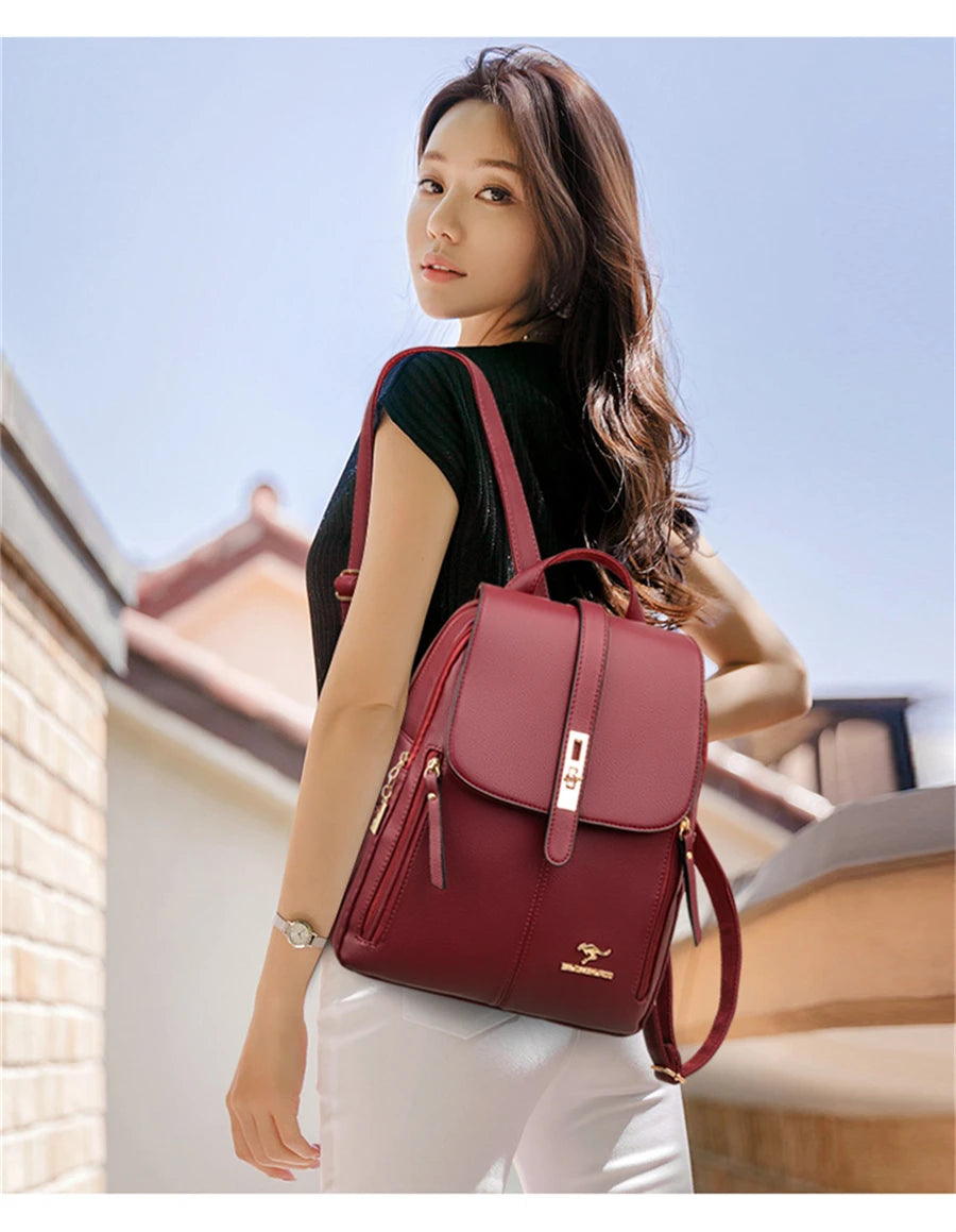 Sacs à dos de luxe en cuir pour femmes et filles, sac à dos décontracté noir vintage, sac d'école pour filles, sac à dos Mochila
