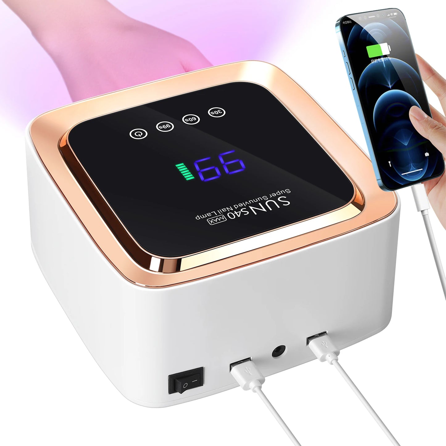 Lampe UV/LED sans fil pour ongles (57 LED) – 3 réglages de minuterie, base amovible et batterie rechargeable 2000 mAh