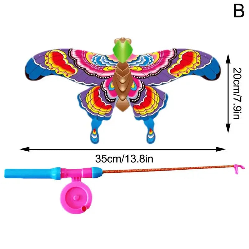 Cerf-volant pour enfants, jouet aigle de dessin animé, mini cerf-volant pliable en plastique, frein à main, canne à pêche, papillons, jouet d'extérieur pour enfants.
