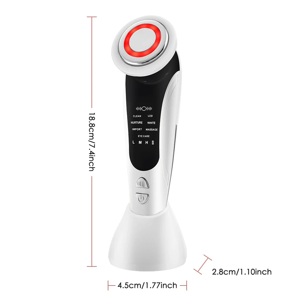 Appareil de massage facial 7 en 1 EMS avec vibration, compresse chaude, rajeunissement de la peau, raffermissement du visage, nettoyage en profondeur et soin de beauté