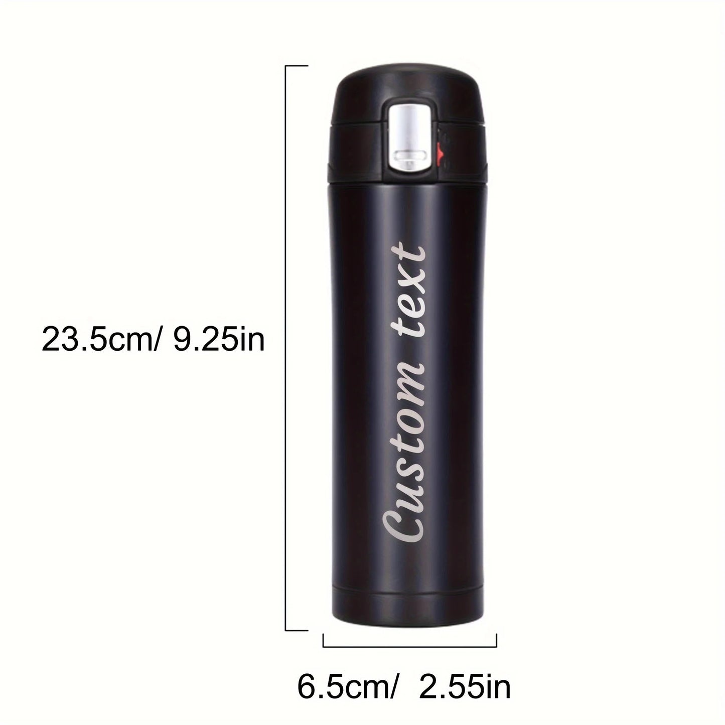 Bouteille isotherme minimaliste personnalisée avec nom gravé au laser - 500 ml, bouchon à verrouillage et couvercle à clapet, en acier inoxydable.