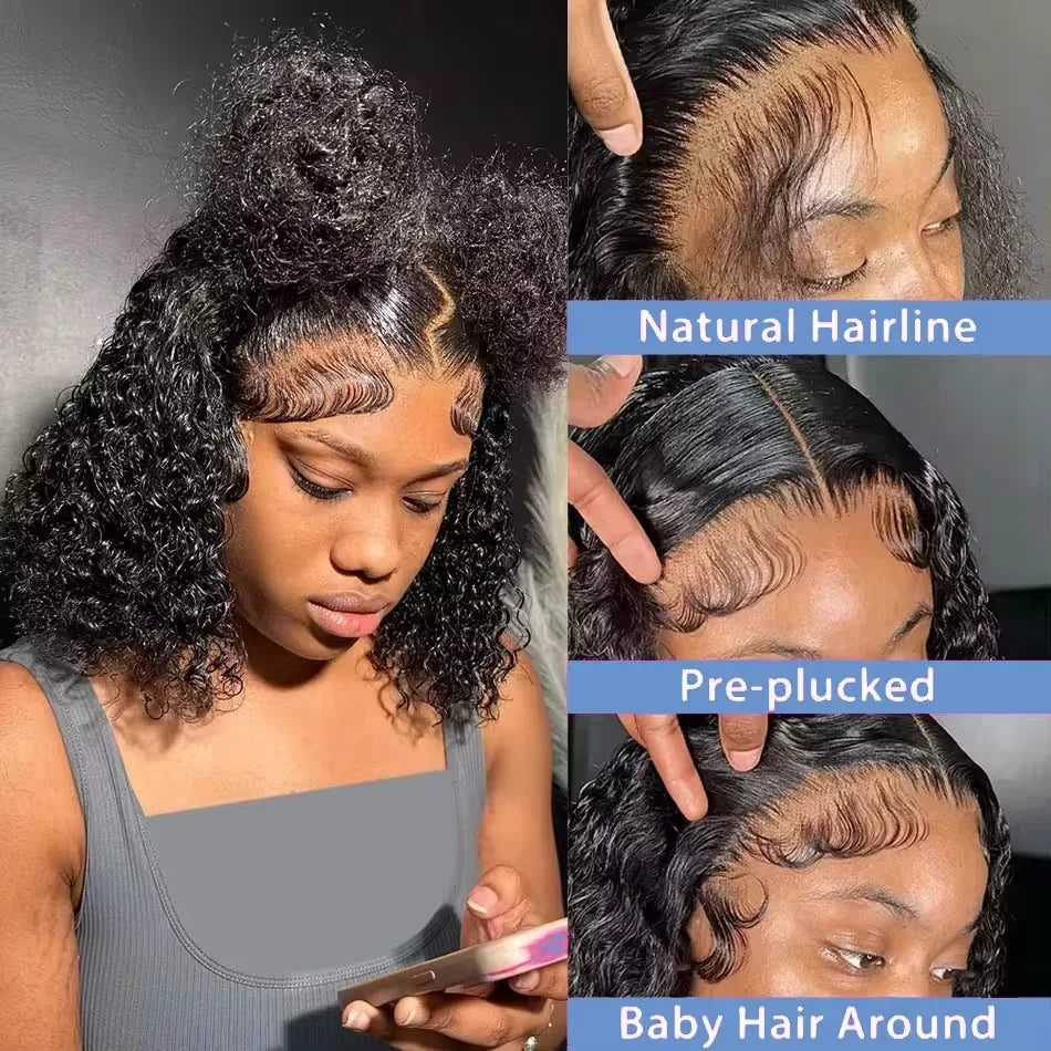 Perruque bob bouclée densité 200% en cheveux humains, perruque bob ondulée profonde, perruque lace front 13×4, perruques en cheveux humains bouclés profonds, perruque lace front pour femmes