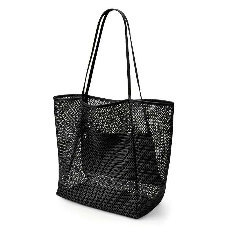 Sac cabas de plage grande capacité pour femme - Sac bandoulière en polyester tissé résistant avec ouverture sur le dessus, idéal pour les voyages et le shopping.
