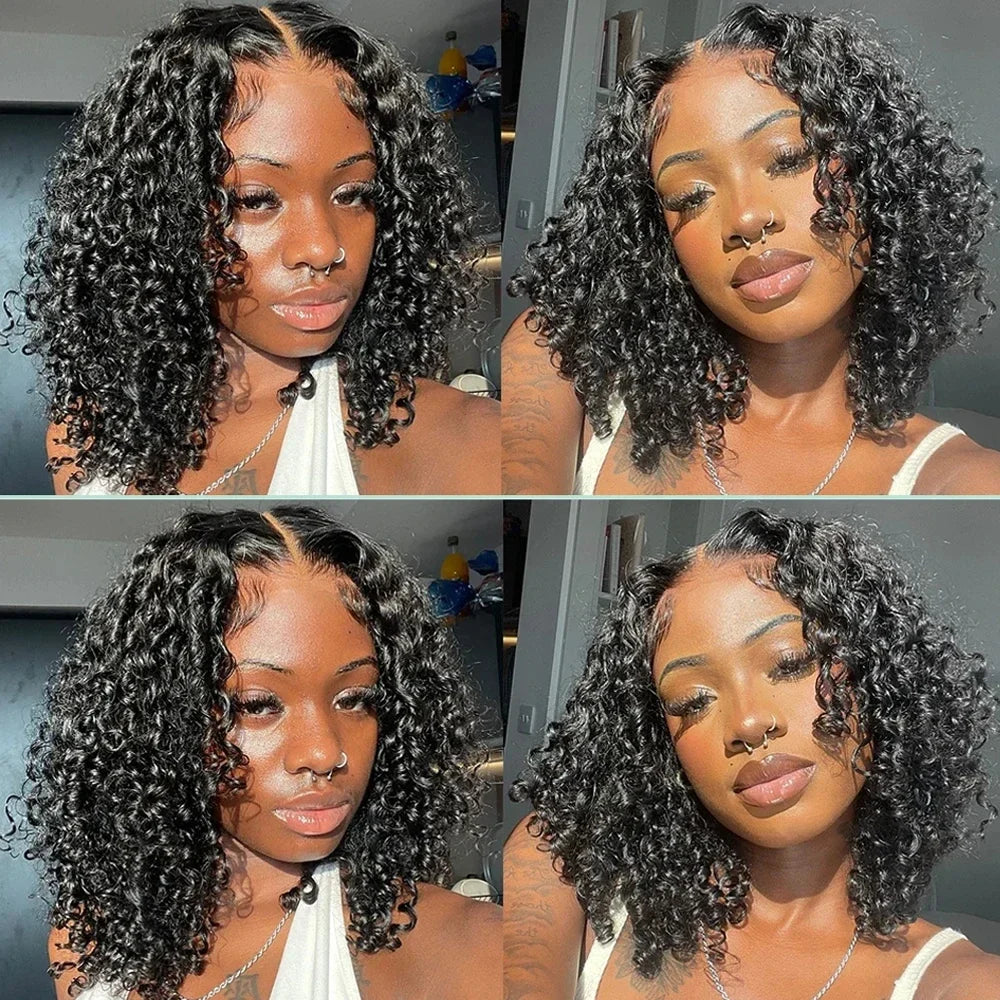 Perruque bob bouclée densité 200% en cheveux humains, perruque bob ondulée profonde, perruque lace front 13×4, perruques en cheveux humains bouclés profonds, perruque lace front pour femmes