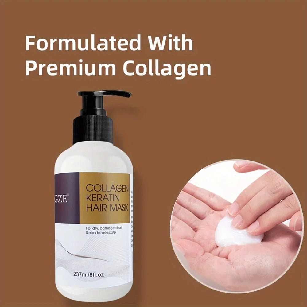 Masque capillaire GZE au collagène et à la kératine - Soin profond pour cheveux secs - Enrichi en huile d'argan, huile de coco et beurre de karité