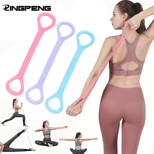 Étireur en forme de 8 pour le fitness à domicile, le renforcement du dos, bande élastique avec épaule ouverte et bande d'étirement du dos pour les exercices d'épaules