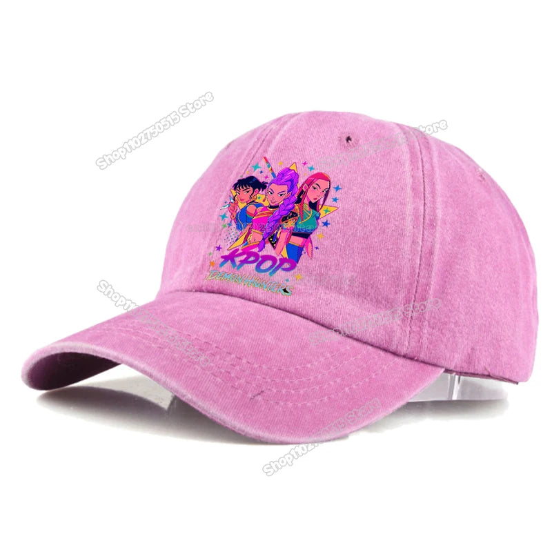 Casquettes de baseball rétro délavées KPop Demon Hunters pour femmes et filles, style snapback, idéales pour les voyages et les activités de plein air, avec visière et style hip-hop.