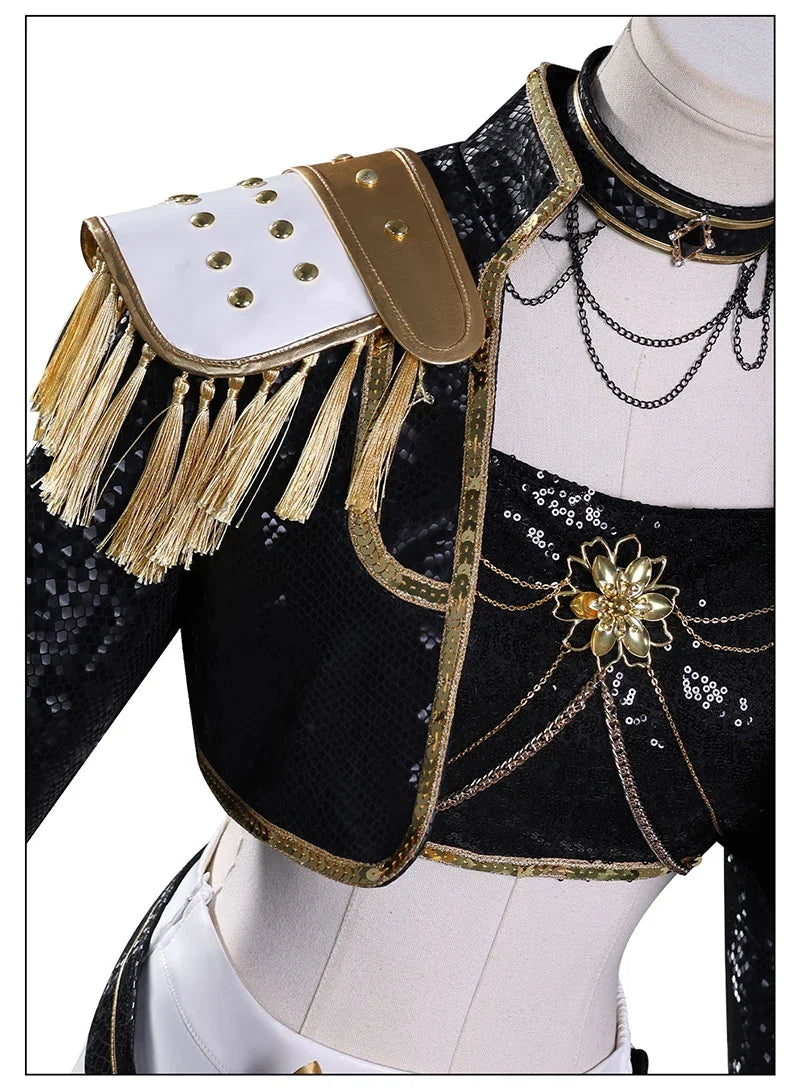 Costume de cosplay K-Pop Rumi Zoey Mira noir et doré, perruque, tenue pour fille, déguisement pour Halloween ou jeu de rôle