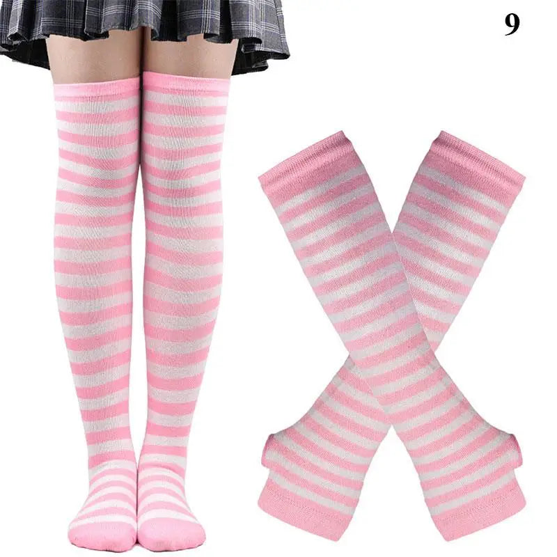 Chaussettes hautes rayées noires et blanches, chaussettes montantes sexy et fines en coton, chaussettes de cosplay