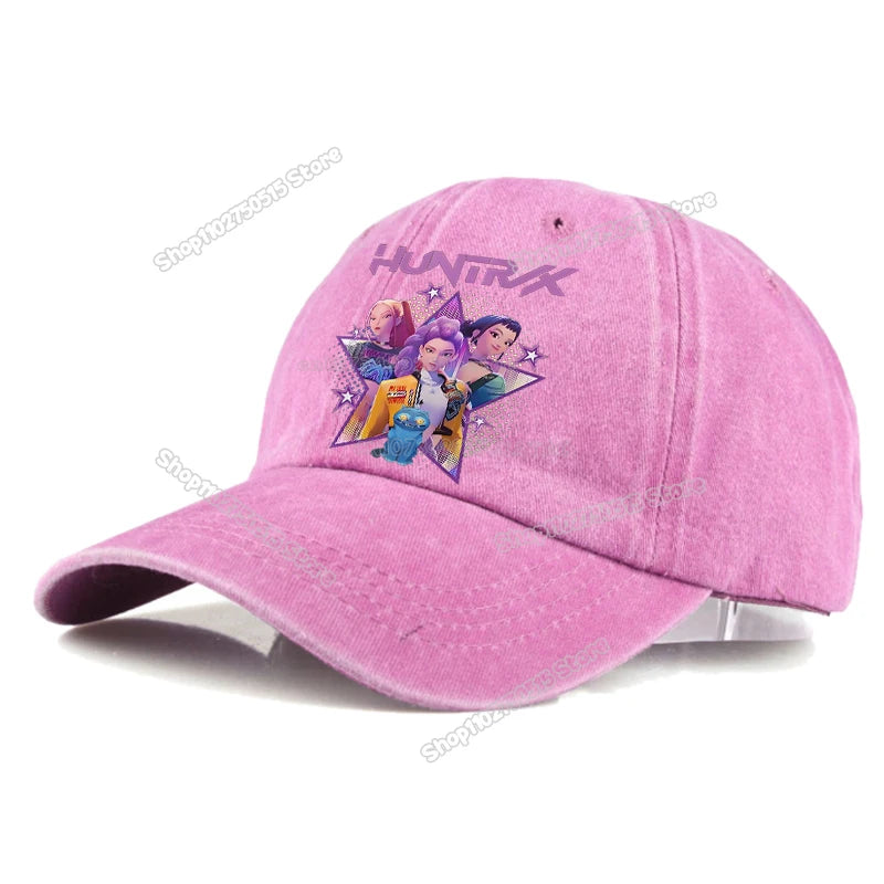 Casquettes de baseball rétro délavées KPop Demon Hunters pour femmes et filles, style snapback, idéales pour les voyages et les activités de plein air, avec visière et style hip-hop.